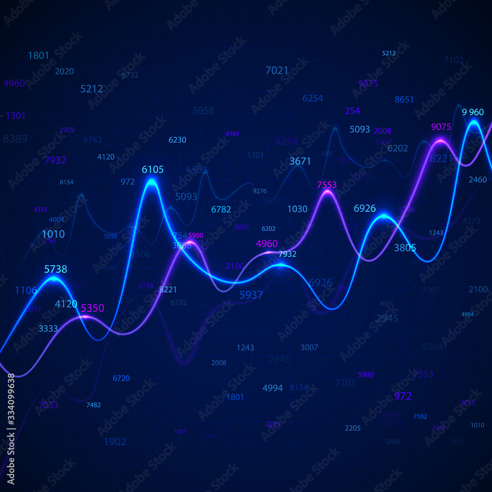 Poster business diagrams and charts on blue background with random numbers. data analysis and statistic inf