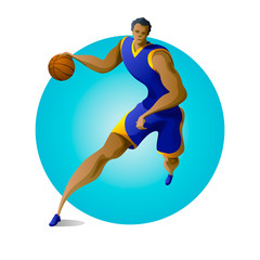 Basketball player dribbling on the fast break