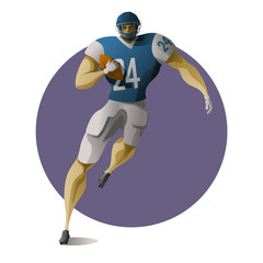 American football halfback carrying the ball