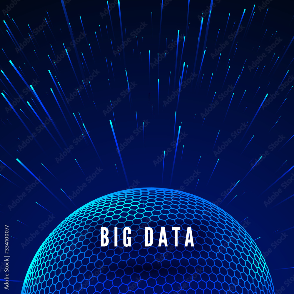 Poster big data visualization. data streams around global network. futuristic technology blue background. v