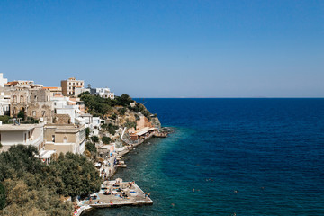 Fototapeta na wymiar View of the beach in Ermupoli, Syros (Greece)