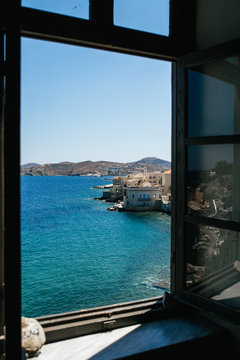 view of ermupoli beach in the summer (Syros island, Greece)