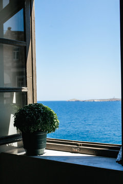 view of ermupoli beach in the summer (Syros island, Greece)