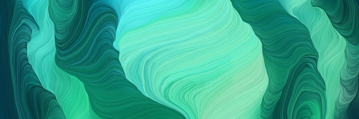 flowing decorative waves banner design with light sea green, medium aqua marine and teal green colors