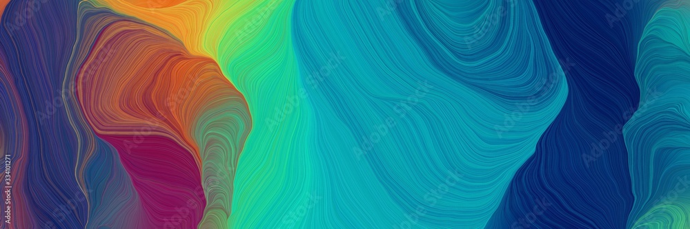 Poster motion colorful curves header design with teal blue, sienna and dark cyan colors