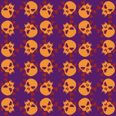 Seamless pattern with skulls and bones. Ornamental background. Vector colorful illustration. Endless texture.