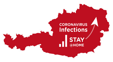 Austria map with increasing coronavirus infection curve