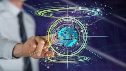Man touching a global network concept