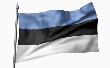 Fototapeta na wymiar 3D Illustration of Flagpole with Estonia Flag