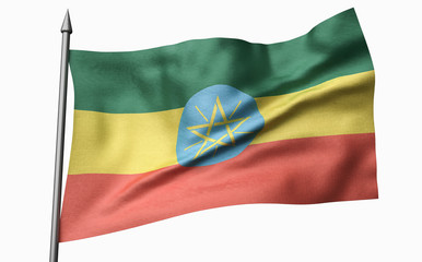 3D Illustration of Flagpole with Ethiopia Flag