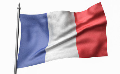 3D Illustration of Flagpole with France Flag