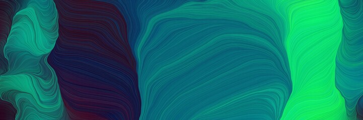 dynamic decorative waves banner design with teal, spring green and very dark blue colors