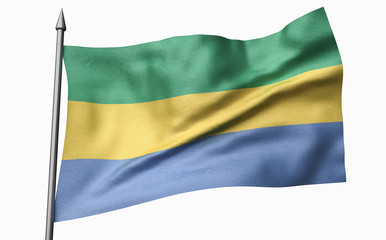 3D Illustration of Flagpole with Gabon Flag