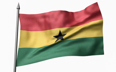 3D Illustration of Flagpole with Ghana Flag