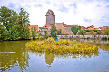 Historic town of Dinkelsbuhl lake and nature view, Romantic road