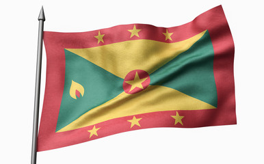3D Illustration of Flagpole with Grenada Flag