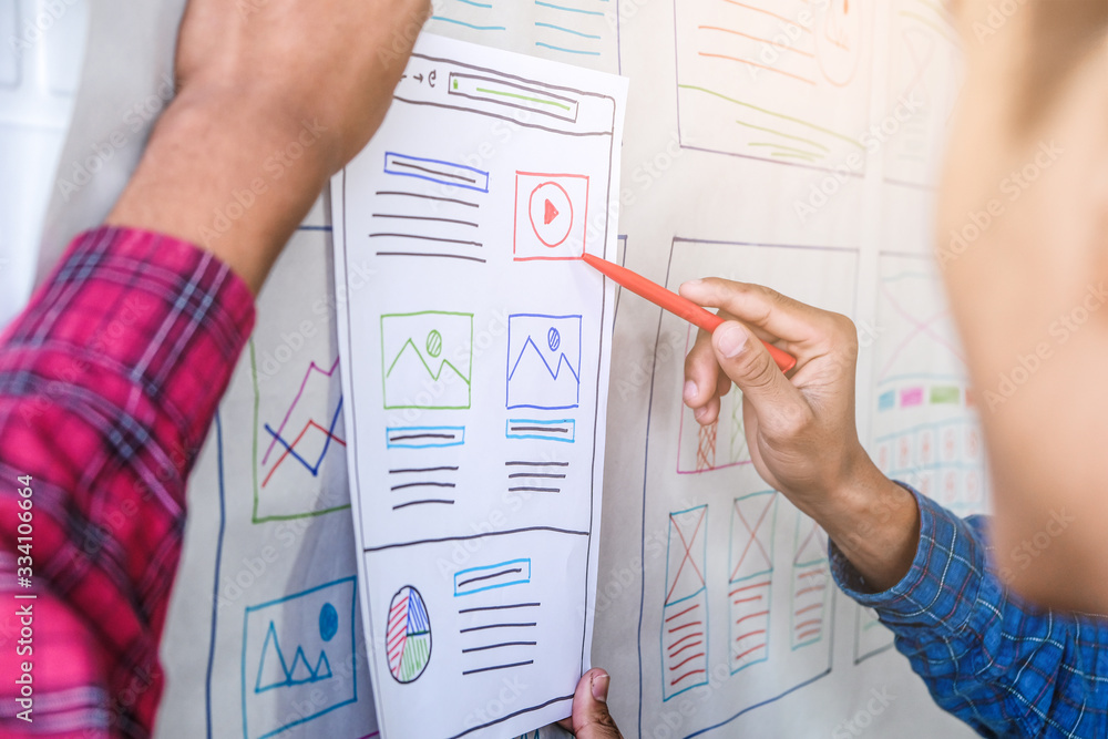 Poster close up male asian ui/ux designers working and designing a user interface for website and applicati