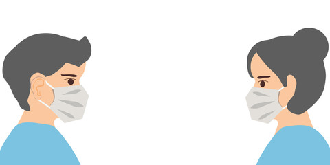 The face of a woman and man in a protective medical mask against viruses covid-19 disease.