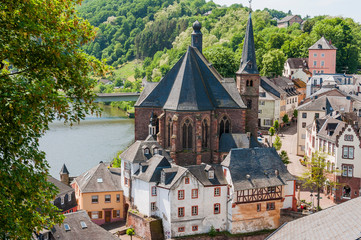 Saarburg, Saar, Fluss, Stadt, Altstadt, Laurentiuskirche, Leukmündung, Altstadthäuser, Leuckbach,...
