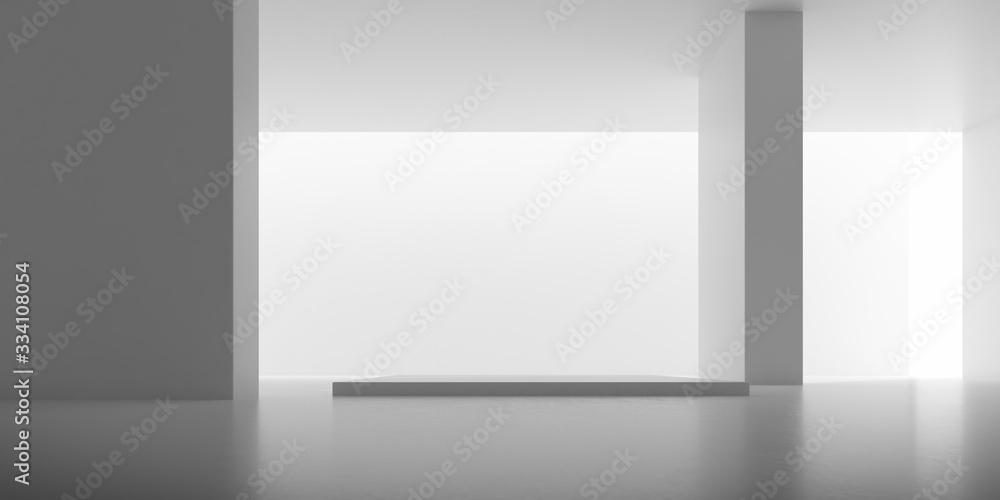 Poster abstract of concrete space with sun light cast the shadow on the wall ,geometric structure, museum s