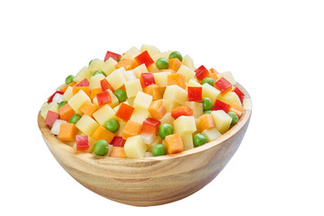 potato, pepper,  peas, carrot in bowl cutted