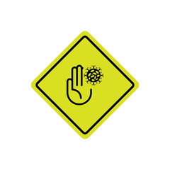 Caution: Hands are bacteria. be careful to wash your hands. stop coronavirus on yellow background. vector symbol