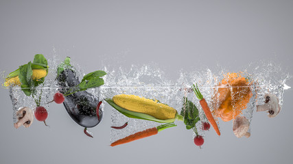 fruits and vegetables that fall into the water and create splashes.