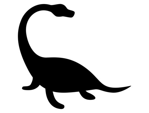Plesiosauria dinosaur silhouette isolated on white background.