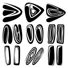 A set of nine different abstract icons. A set of different variations of the designer direction arrows and stop icon.