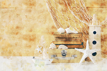 abstract watercolor style image of nautical concept with old boat © tomertu