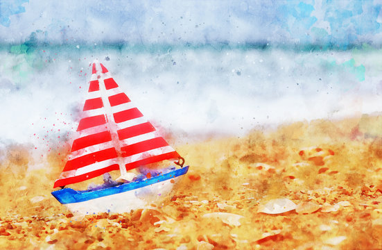 abstract watercolor style image of nautical concept with old boat