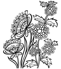 Rolgordijnen illustration page coloring book amazing fantasy flowers plants grass outline stroke vector anti stress nursery © Mariana Kochmar