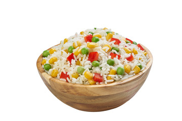 rice, pepper,  peas,  in bowl cutted