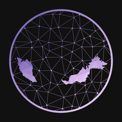 Malaysia icon. Vector polygonal map of the country. Malaysia icon in geometric style. The country map with purple low poly gradient on dark background.