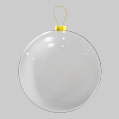 Realistic glass christmas ball. Transparent Christmas ball decoration.