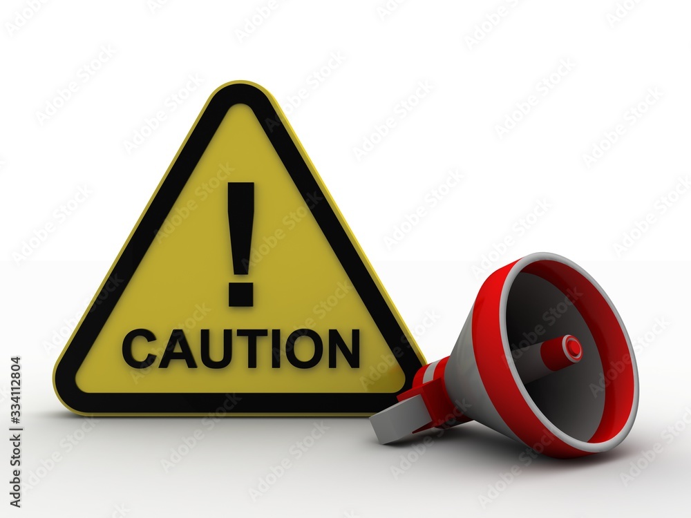 Poster 3d rendering megaphones with exclamation mark