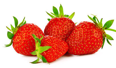 Strawberries with leaves isolated on a white background.
