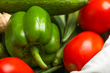 Close up of various colorful raw vegetables