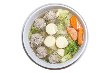 Clear soup with tofu and minced pork, Thai cuisine.