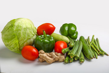 Close up of various colorful raw vegetables