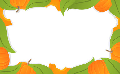 Template of a frame for a banner with leaves and pumpkin vegetable.Vector flat illustration.