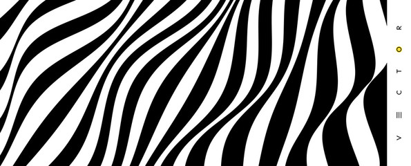 Obraz premium Black and white design. Pattern with optical illusion. Abstract striped background. Vector illustration.