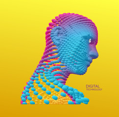 Artificial intelligence concept. Face recognition. Abstract digital human head. Futuristic background. Vector Illustration for advertising, marketing or presentation.