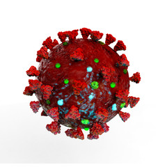 Microscopic View of Coronavirus COVID-19 Cell includes Spike Glycoprotein (S-Protein), Envelope, Hemagglutinin-esterase Dimer (HE-Protein), E-Protein and M-Protein. 3D Render Isolated on White.