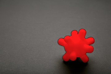Red virus molecule on black background. Coronavirus, Covid 19