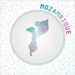 Vector polygonal Mozambique map. Map of the country with network mesh background. Mozambique illustration in technology, internet, network, telecommunication concept style.