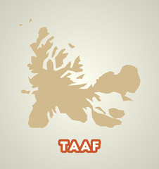 Obraz premium TAAF poster in retro style. Map of the country with regions in autumn color palette. Shape of TAAF with country name. Elegant vector illustration.