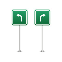 Green highway sign with arrows board. Isolated vector illustration on white background.