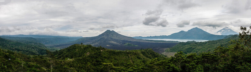 Obraz na płótnie Canvas A panoramic view of Mount Batur and Lake Batur (Danau Batur), Bali, Indonesia