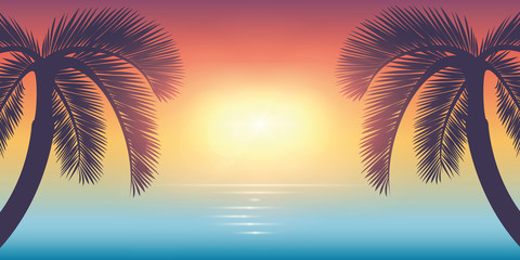 romantic sunset on palm beach summer holiday design vector illustration EPS10